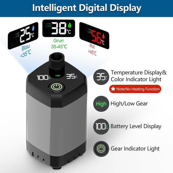 Bärbar campingdusch med 6000mAh batteri, 20L hink och LED-display