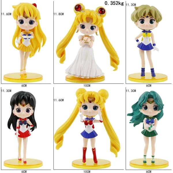6 st Sailors Moons Chibi-figurer i PVC Anime Samlarobjekt Display Set 11 cm höga