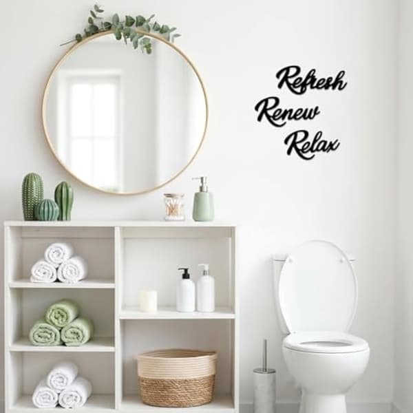 3 kpl musta puinen kylpyhuoneen seinäkoriste, Relax Renew Refresh kylpyläaiheiset kyltit