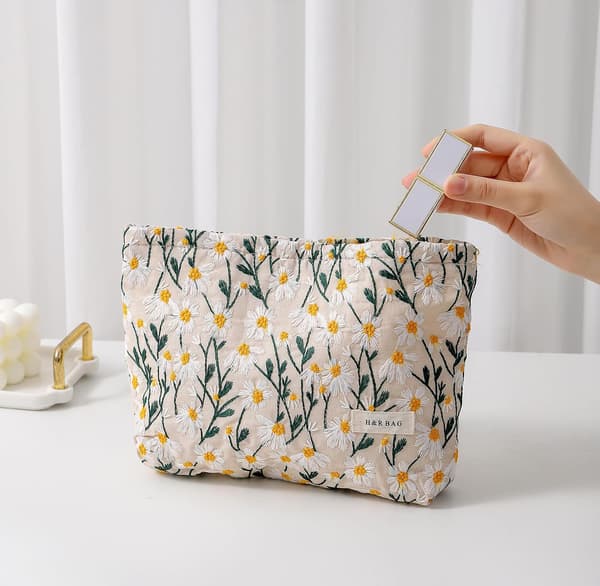 2-delt sæt med blomstrede makeuptasker, bærbar kosmetikpung til kvinder og piger