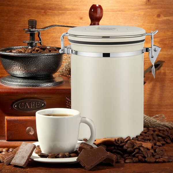 Lufttæt 304 Rustfrit Stål Kaffedåse Med CO2 Ventil & Ske, 1.8L