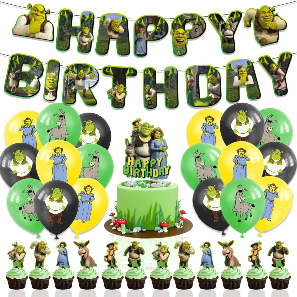 Shrek Donkey Grattis på födelsedagen Ballong Set Latex Ballonger Party Dekoration Kit