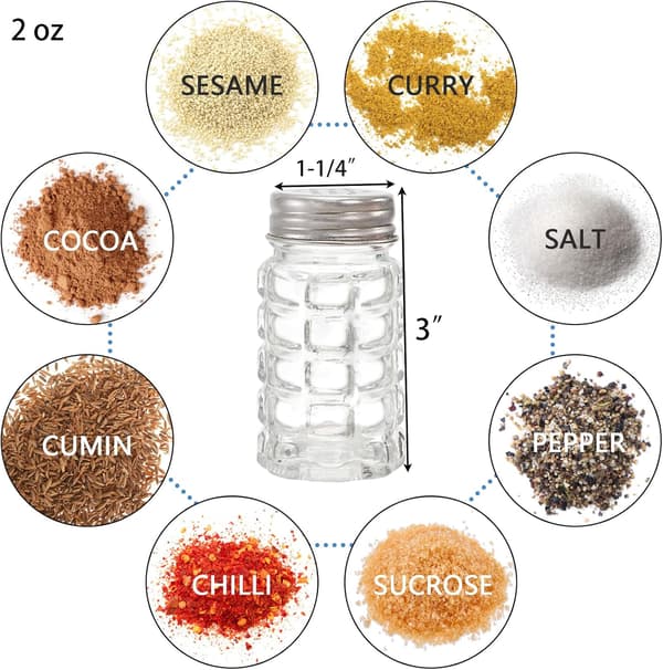 16-pack salt- och pepparkar i glas, 45 ml kryddburkar med stållock
