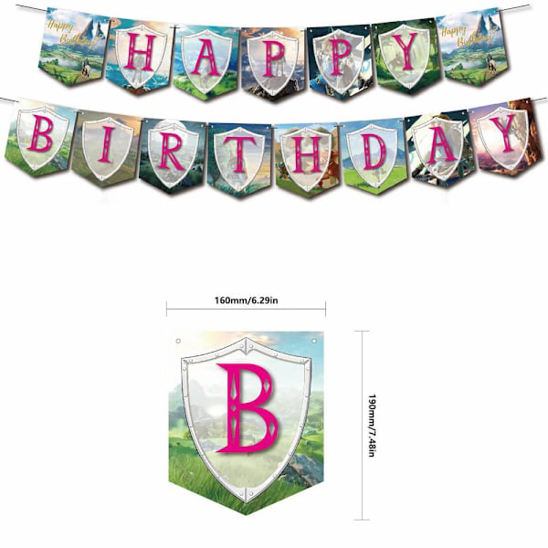 Legend of Zelda Princess Födelsedagsballonger med Banner Cake Topper Latex Ballongset Set