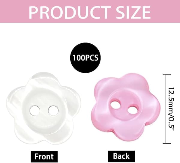 100 stk. blomster-syknapper, 2-hullers lyserøde og hvide knapper til babycardigans