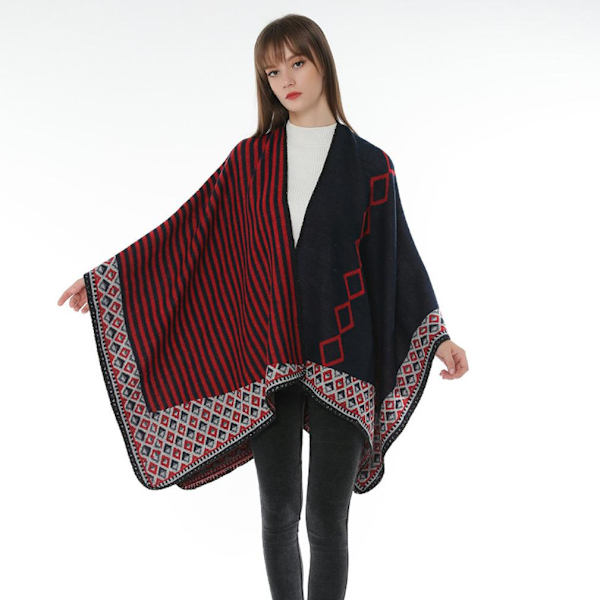 Tjocka Sjal Scarf Öppen Front Poncho Vinterkofta för Dam