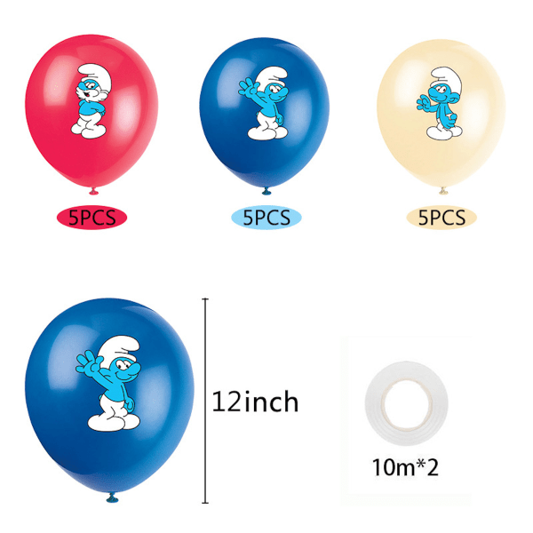 Smurfs Elf Grattis på födelsedagen Ballong Set Latex Ballonger Party Dekoration Kit
