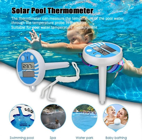 Soldriven digital pooltermometer med LCD-display för swimmingpooler och badtunnor