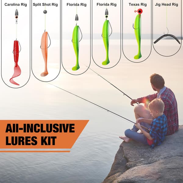 Komplet fiskegrejssæt med grejæske, crankbaits, bløde agn og kroge