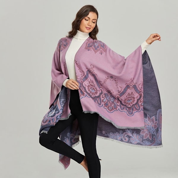 Pashmina Sjal Wrap Fransed Hem Poncho Open Front Cape for Lady