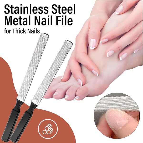 2 stk. neglefile i rustfrit stål til tykke tånegle, manicure og pedicure
