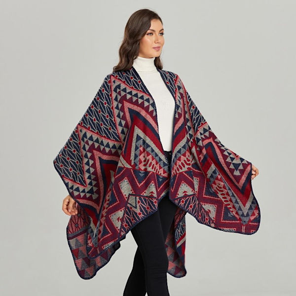 Varm Vinter Sjal Wrap Öppen Front Poncho Cashmere Feel Cape