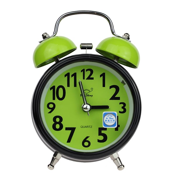 Självlysande klocka med nattljus Twin Bell Anime Väckarklocka Icke tickande Analog Bell Clock