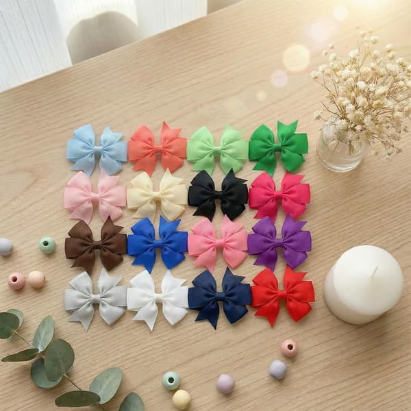 40-pack hårrosetter för flickor, 8 cm grosgrain-band med krokodilklämmor