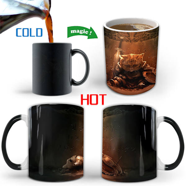 Warrior Cat Color Changing Mugg Keramisk kaffemugg Thermal tekopp Nyhetspresent