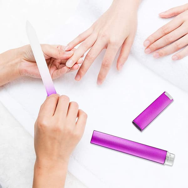4 stk. gradient glasneglefile med etuier, dobbeltsidede manicureværktøjer