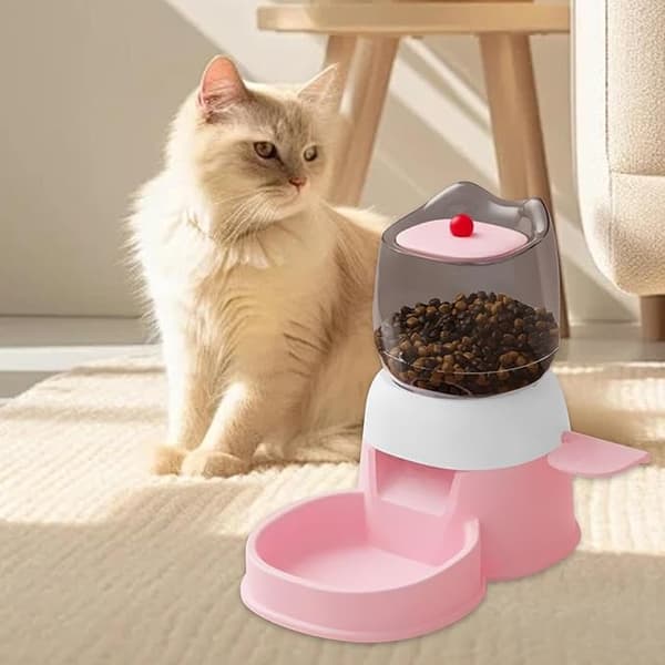 Automatisk Foderautomat til Katte og Hunde, Pink, 2L Kapacitet med Trykmekanisme