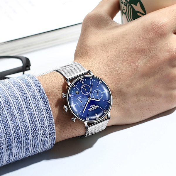 Quartz Watch Casual Watch Blue Multi Dial Display för män och kvinnor