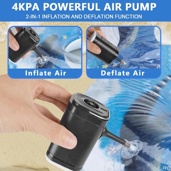 4kPa Mini elektrisk luftpump med 5 munstycken för uppblåsbara sängar och pooler