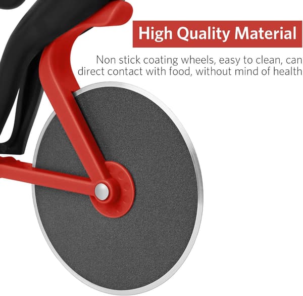 Cykelpizzaskærer med dobbelte rustfri stålhjul og non-stick knive