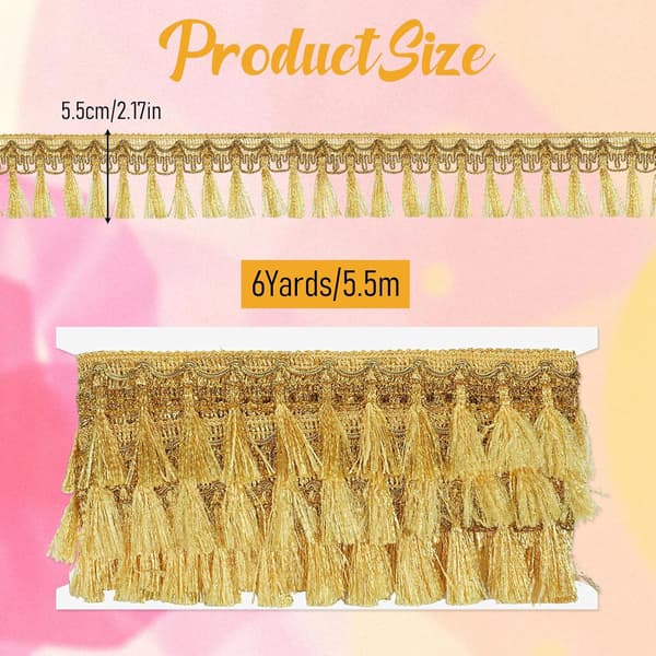 Guldfärgad fransbård 5,5 meter, 5,5 cm bred polyester-nylon för DIY-dekoration