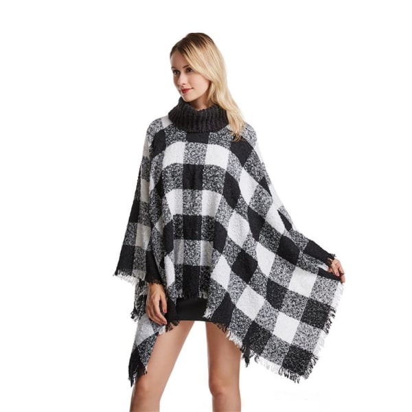 Squared Poncho Turtleneck Pullover Wrap Warm Cape for Lady