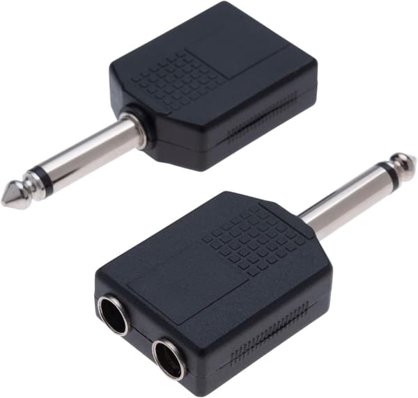 6,35 mm monojack-splitteradapter, 1/4 tum hane till dubbel hona, 2-pack