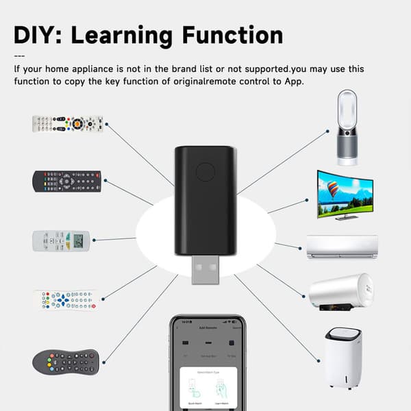 Tuya WiFi USB IR Fjernbetjening Universal Infrarød Smart Home Controller Sort