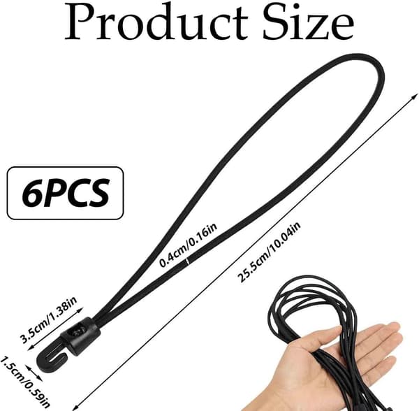 6-pakning 25 cm strikk med kroker, kraftige elastiske stropper for telt