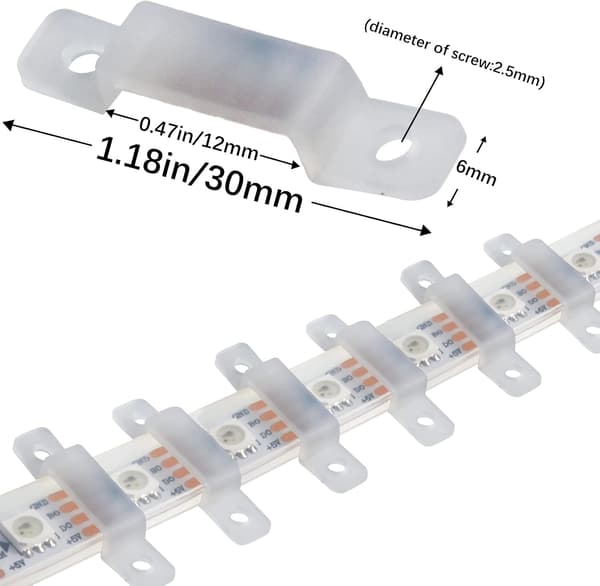 100 st PC LED-remsklämmor 10 mm vattentäta transparenta monteringsfästen