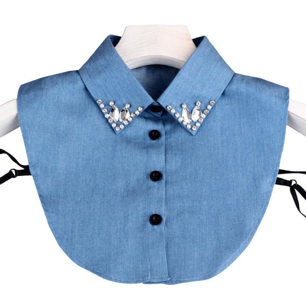 Avtagbar blus Denim Fake Collar Square Neck False Collar Blue