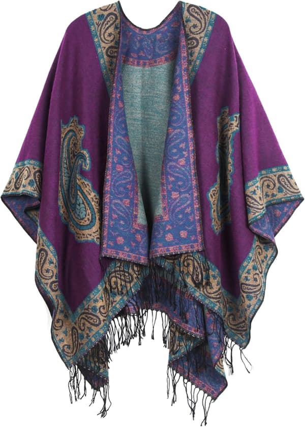 Vendbart oversized poncho-sjal til kvinder med åben front og farveblok-design