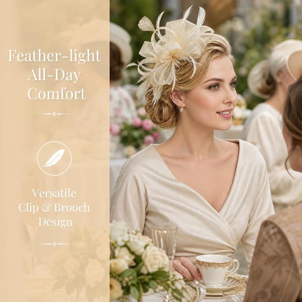 Fjer-fascinator til kvinder, brudehårspænde og broche til bryllupsfest