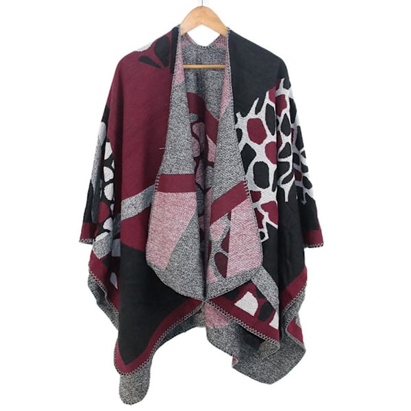 Varm Sjal Scarf Öppen Front Poncho Vinterkofta för Dam