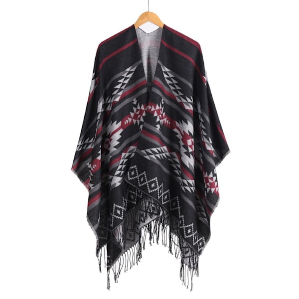 Geometrisk Scarf Elegant Sjal Wrap Varm Poncho med Tofs för Dam