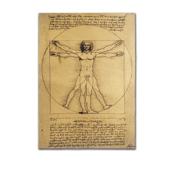 Da Vincis manuskript Konstaffisch Retro väggdekor Kraftpapper 36x51,5 cm för Bar Coffee Shop Hem