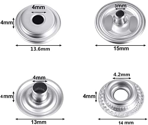60 st 15 mm tryckknappar i rostfritt stål för canvasväskor och läder