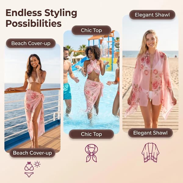 Blomstrete strand-sarong i chiffon for kvinner, langt omslagsskjørt til bikini