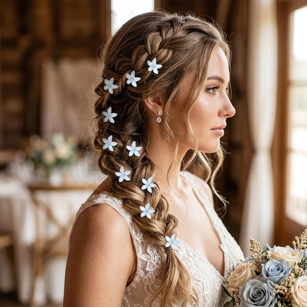 10 st blå blomhårnålar, brudhåraccessoarer med strass för henne