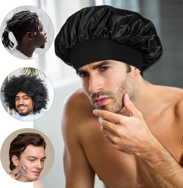Justerbar satinmössa för män, dubbellagers sovmössa för lockar och flätor