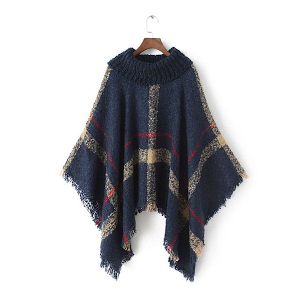 Höst Vinter Lös Turtleneck Pullover Wrap Sjal Varm stickning Cape for Lady