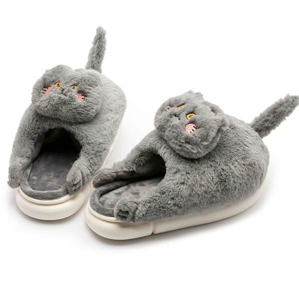 Chinelos de pelúcia quentes antiderrapantes para gatos cinza antiderrapante tamanho livre para casa