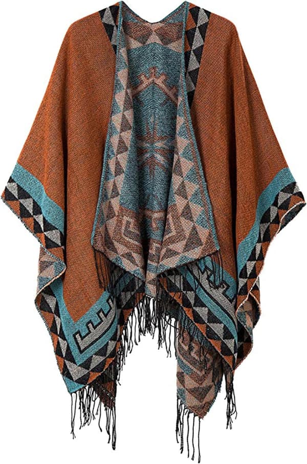 Vendbart oversized poncho-sjal til kvinder med åben front og farveblok-design