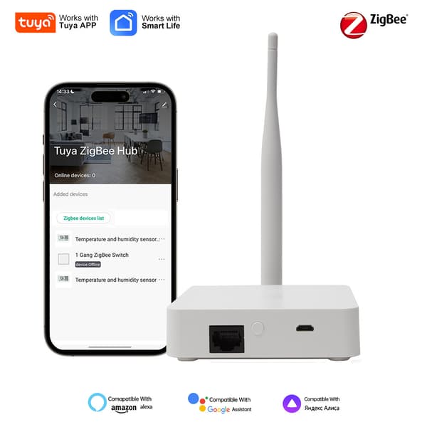 Tuya Zigbee 3.0 kablet gateway med ekstern antenne til Smart Home Hub