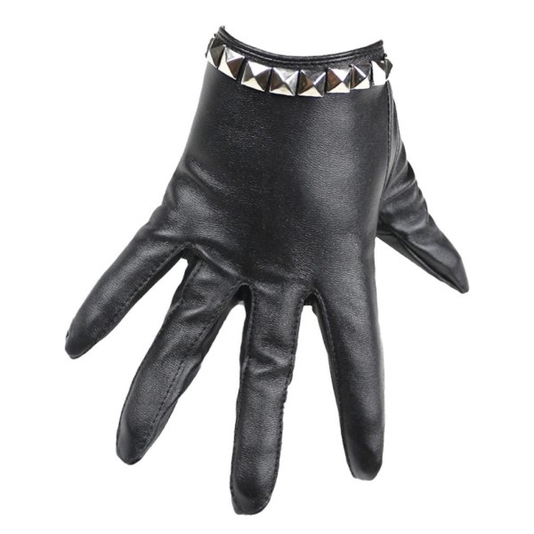 Korta handskar för kvinnor Kvällsfest Lädernithandskar Svarta