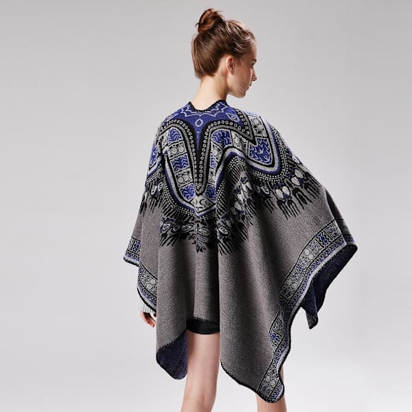 Kashmir poncho förtjockad sjal wrap abstrakt design för kvinnor
