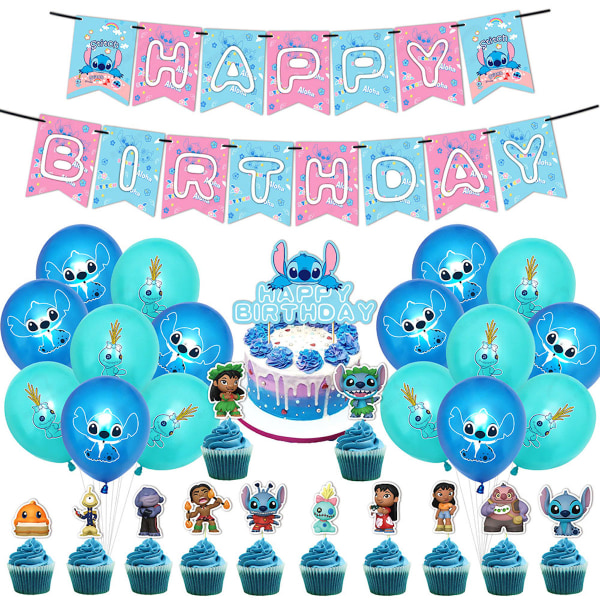 Stitch Grattis på födelsedagen Ballong Set Latex ballonger Party Dekoration Kit