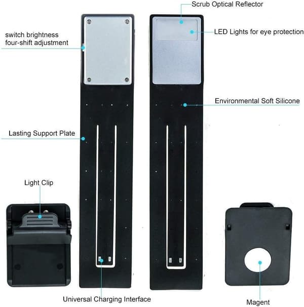 Genopladelig LED-boglampe med 4 lysstyrkeniveauer, fleksibel klemme og magnetisk base