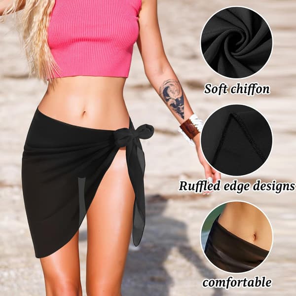 3-pack chiffong-saronger för kvinnor, strandkjolar, bikini-cover-up