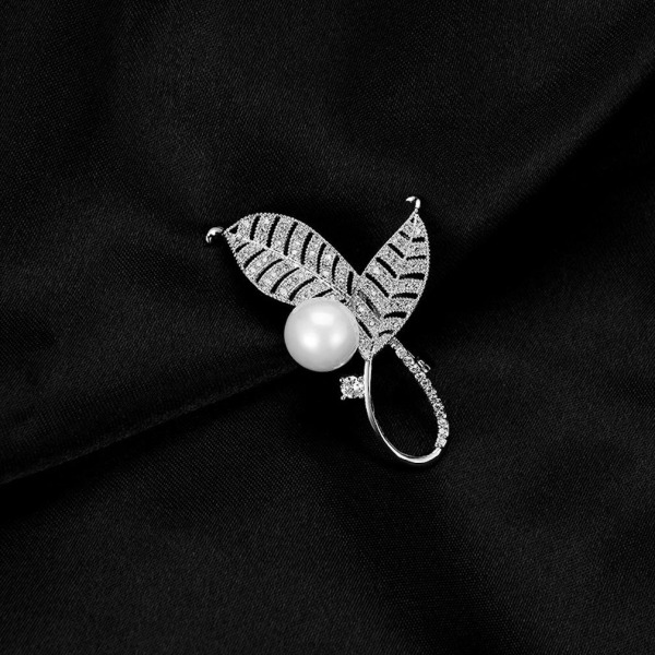 Brosch Pin Överlappade Löv Corsage Pearl Inlagd Legering Dam Brosch